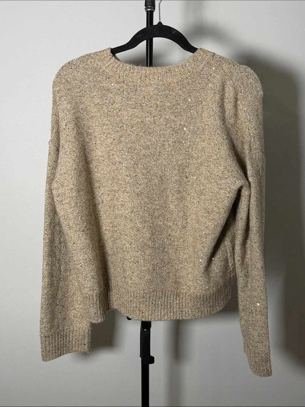NWOT Loft Women’s Shimmer Relaxed Everyday Sweater Beachside Khaki Heather Small - Picture 5 of 7